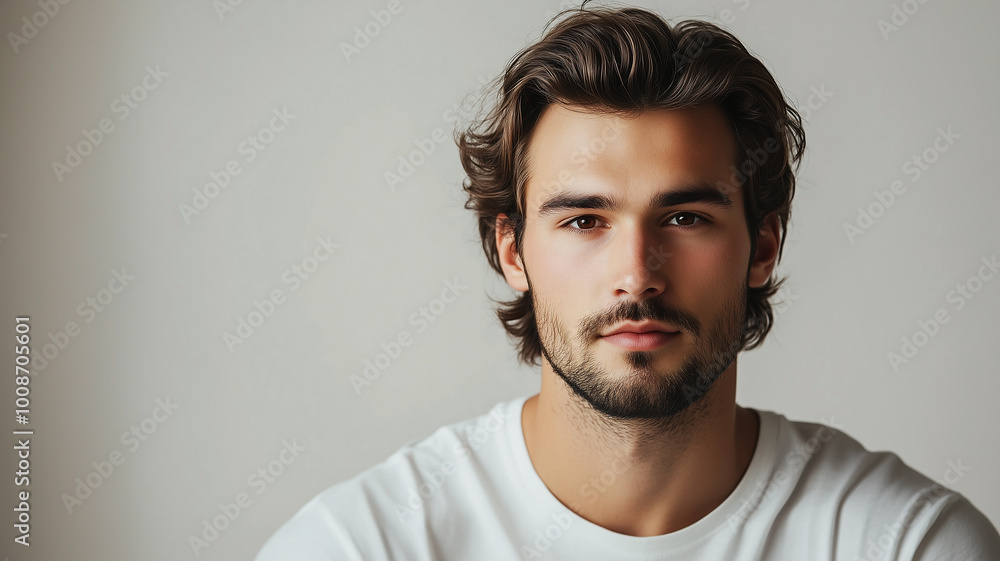The most handsome man on the planet, with clear facial features, a confident look and modern style, against a neutral background The most handsome man on the planet, with clear facial features, a confident look and modern style, against a neutral background