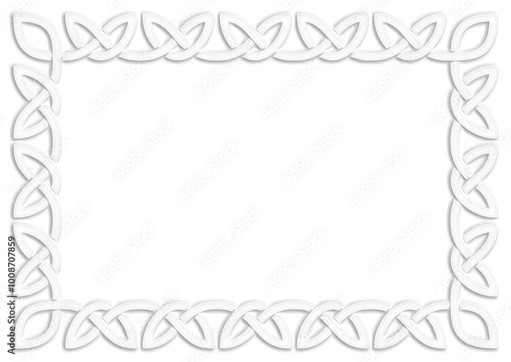 Simple Celtic frame, white. Linear border made with Celtic knots, which looks like a plaster ornament, for use in St. Patrick's Day designs. Simple Celtic frame, white. Linear border made with Celtic knots, which looks like a plaster ornament, for use in St. Patrick's Day designs.