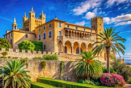 Stunning View of Almudaina Palace, Historic Architecture and Scenic Surroundings in Mallorca, Spain