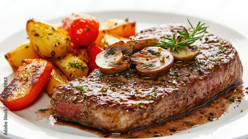 Delicious Steak with Vegetables on a White Plate Delicious Steak with Vegetables on a White Plate
