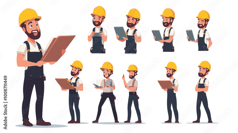 Set of engineer people working character vector design. Presentation in various action Set of engineer people working character vector design. Presentation in various action
