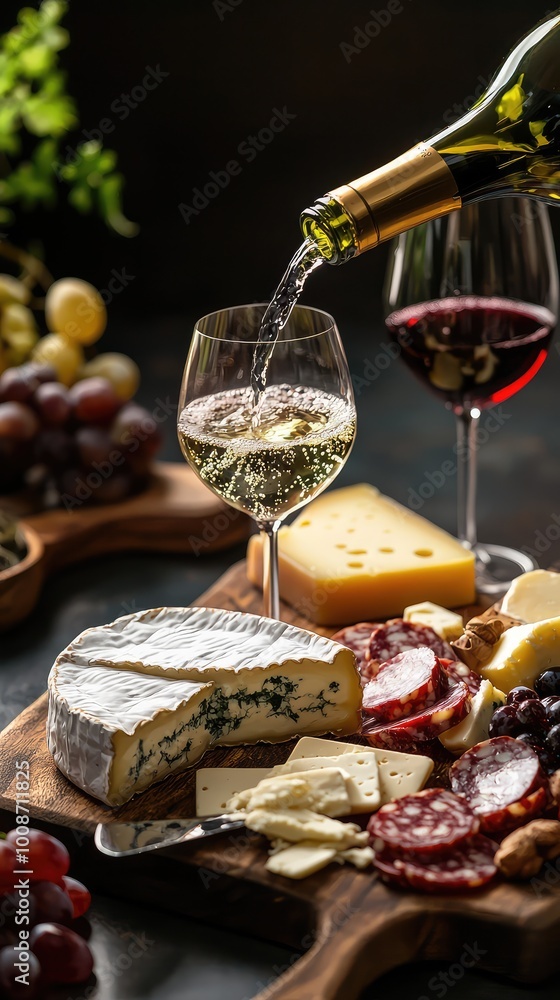 Indulge in a delightful spread of cheese, wine, and grapes, perfect for gatherings and celebrations. Indulge in a delightful spread of cheese, wine, and grapes, perfect for gatherings and celebrations.