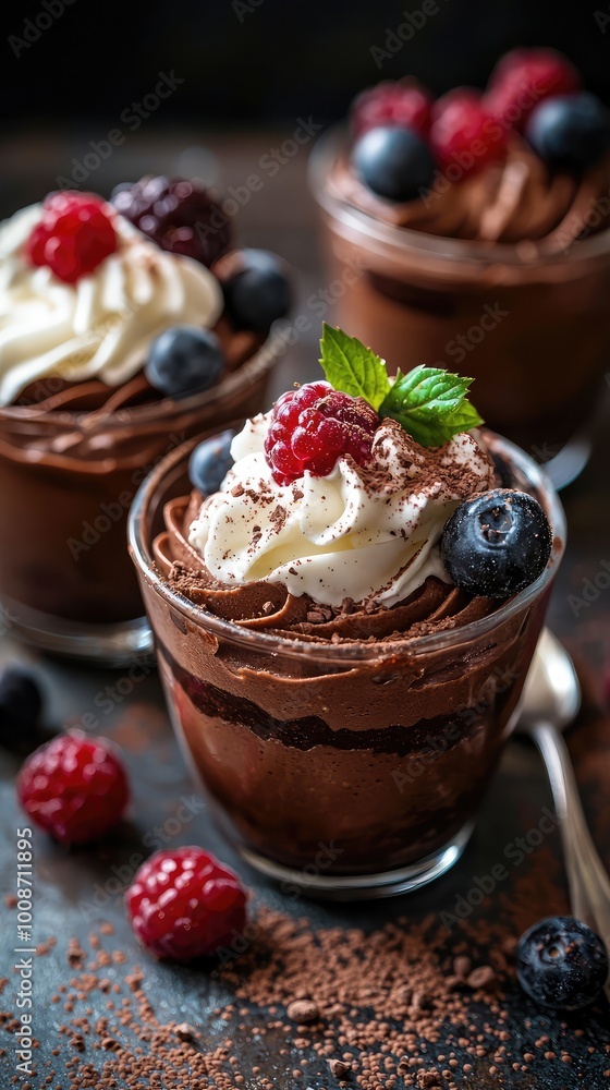 Indulge in rich chocolate mousse topped with fresh berries and whipped cream, perfect for dessert lovers and special occasions. Indulge in rich chocolate mousse topped with fresh berries and whipped cream, perfect for dessert lovers and special occasions.