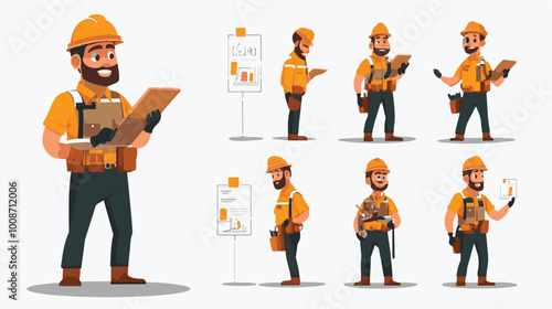 Set of engineer people working character vector design. Presentation in various action