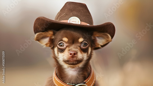 Chihuahua dog in the hat of a cowboy photo