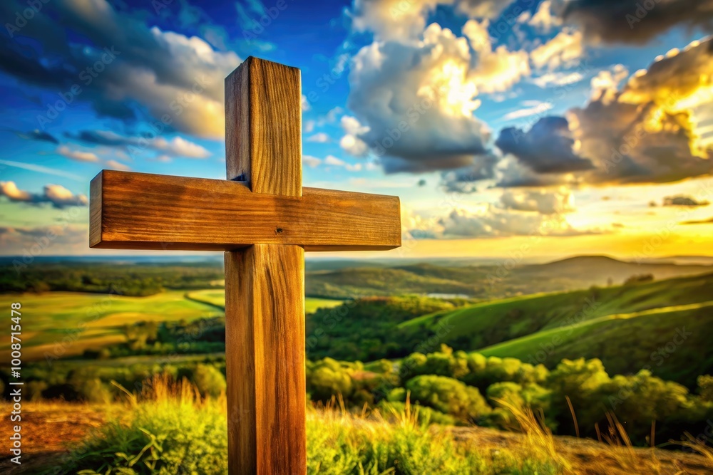 Symbol of Faith: A Beautiful Wooden Cross Set Against a Serene Natural Background in Soft Light Symbol of Faith: A Beautiful Wooden Cross Set Against a Serene Natural Background in Soft Light
