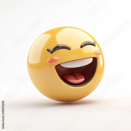 3D emoji laughing face on white background. photo