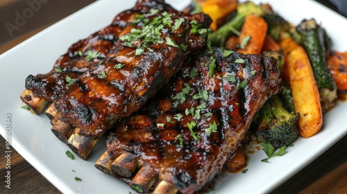 Deliciously Grilled Ribs with Colorful Vegetables