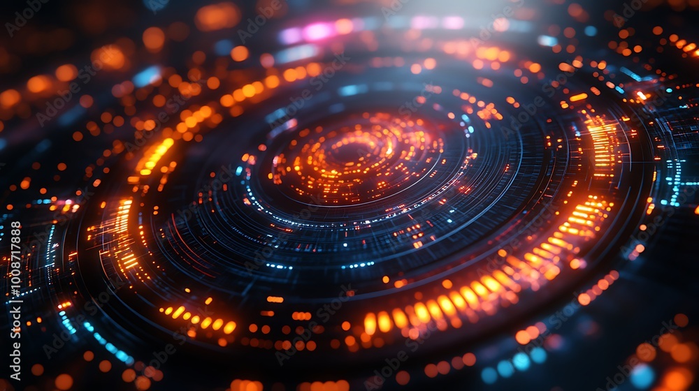 Abstract digital background with glowing neon lights and circles. Abstract digital background with glowing neon lights and circles.