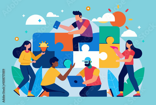Creative team collaboration and problem solving adventure in a vibrant art scene