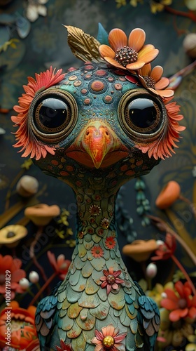 Whimsical Floral Bird: A Fantasy Creature Illustration