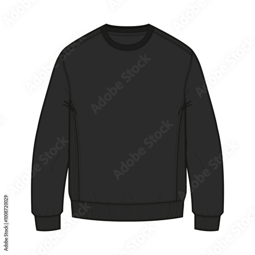 Regular fit Long Sleeve with pocket Cotton fleece hoodie technical fashion sketch vector illustration. Flat outwear jumper apparel template front view. 