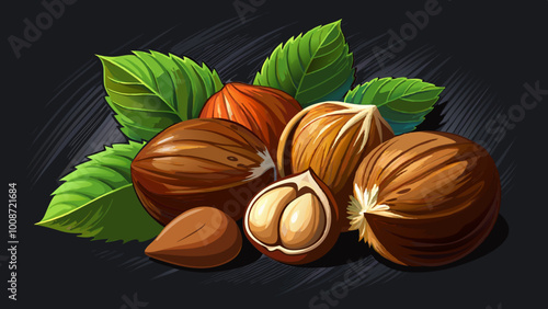 hazelnuts on dark background