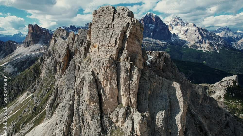 4k Drone Flys Backward And Away From Ra Gusela Mountain At Passo di Giau, Dolomites In Northern Italy 4k Drone Flys Backward And Away From Ra Gusela Mountain At Passo di Giau, Dolomites In Northern Italy