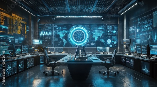 Futuristic Command Center with Advanced Technology and Displays