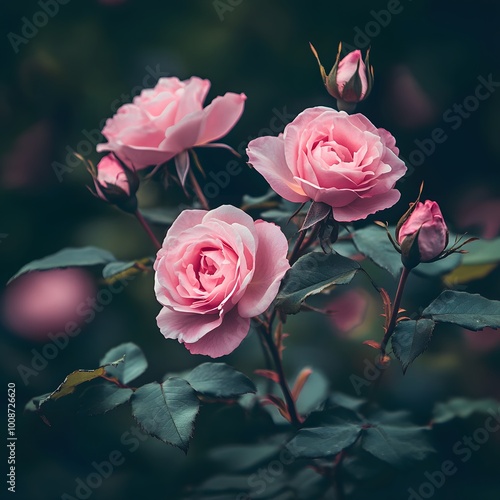 Rosa Damascena, known as the Damascus rose - pink, oleaginous, flowering, deciduous shrub plant. Valley of Roses. Close-up. Taillight. Selective focus photo