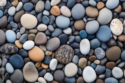 Processed collage of sea shore pebbles texture. Background for banner, backdrop or texture