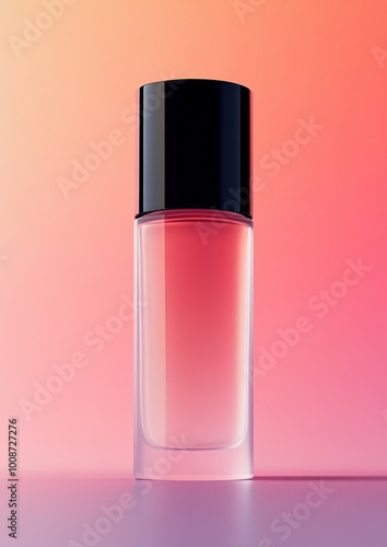 A bottle of perfume is shown in a clear glass