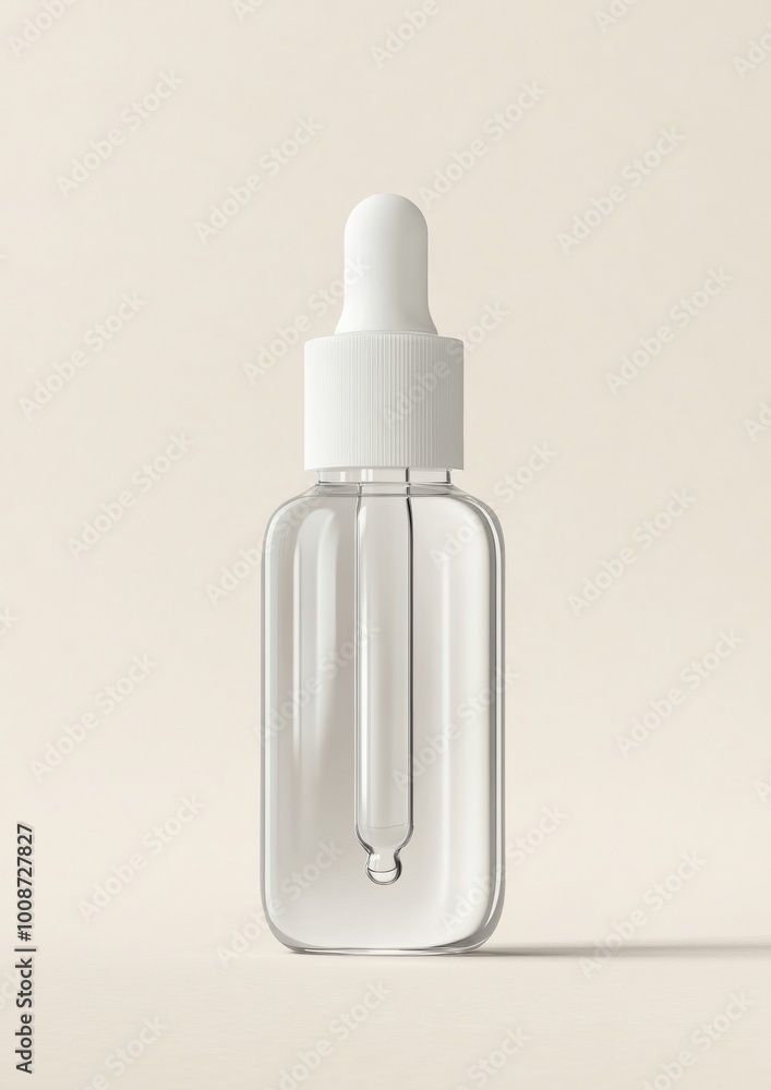 A clear bottle with a white cap and a white label A clear bottle with a white cap and a white label
