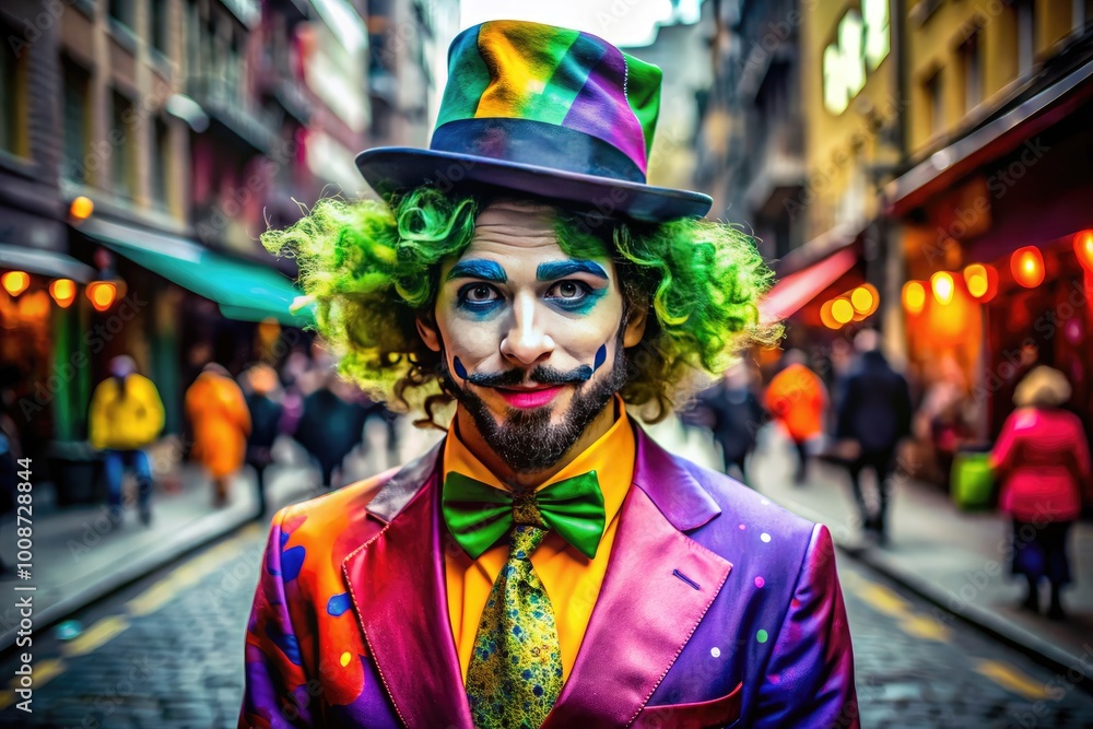 Unusual Character with Quirky Style and Eccentric Expression in a Vibrant Urban Setting Unusual Character with Quirky Style and Eccentric Expression in a Vibrant Urban Setting