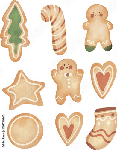 Hand drawn watercolor style of gingerbread cookies, free vector gingerbread cookies, cute gingerbread, watercolor style of gingerbread, watercolor style of ginger bread