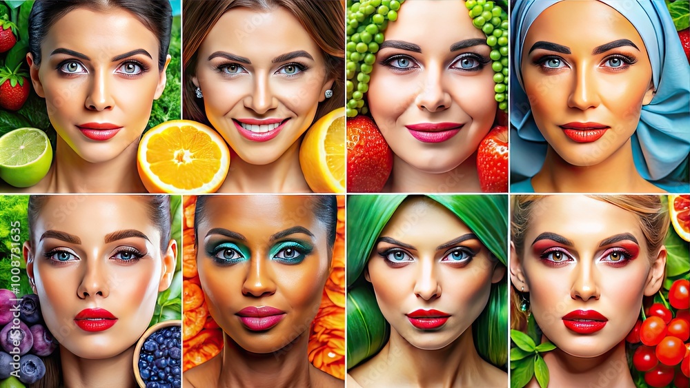 Obraz premium Versatile Wellness Face Icon Set for Health, Beauty, and Self-Care Themes in Digital Projects