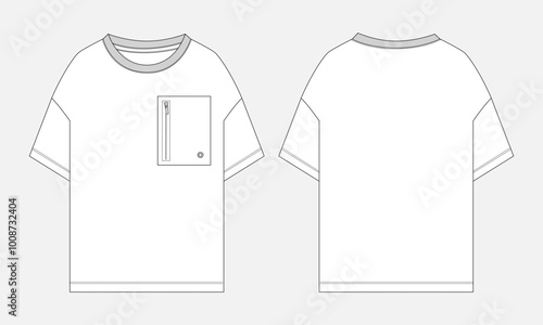 Short sleeve T shirt Technical Fashion flat sketch vector illustration template front and back views.
