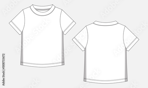 Short sleeve T shirt Technical Fashion flat sketch vector illustration template front and back views.