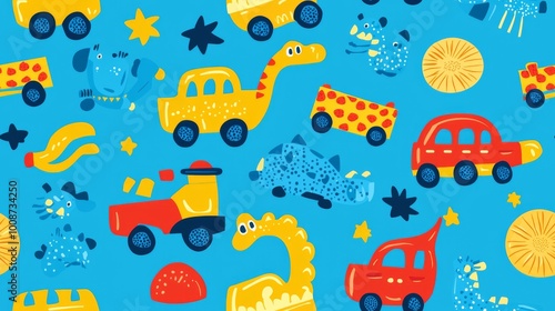 A seamless pattern of cute cartoon toys. Kid friendly background