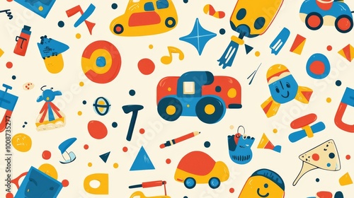 A seamless pattern of cute cartoon toys. Kid friendly background