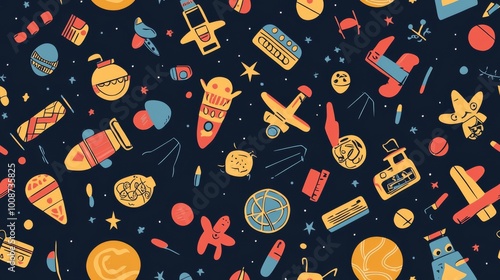 A seamless pattern of cute cartoon toys. Kid friendly background