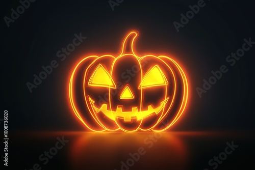 halloween pumpkin face neon light sign vector. halloween pumpkin face illustration
 photo