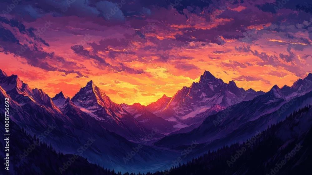 Vibrant Sunset Over Majestic Mountain Range Vibrant Sunset Over Majestic Mountain Range