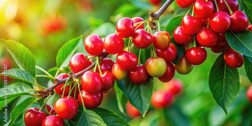 Vibrant Cherry Pie Plant with Lush Green Leaves and Bright Red Berries Against a Natural Background Vibrant Cherry Pie Plant with Lush Green Leaves and Bright Red Berries Against a Natural Background