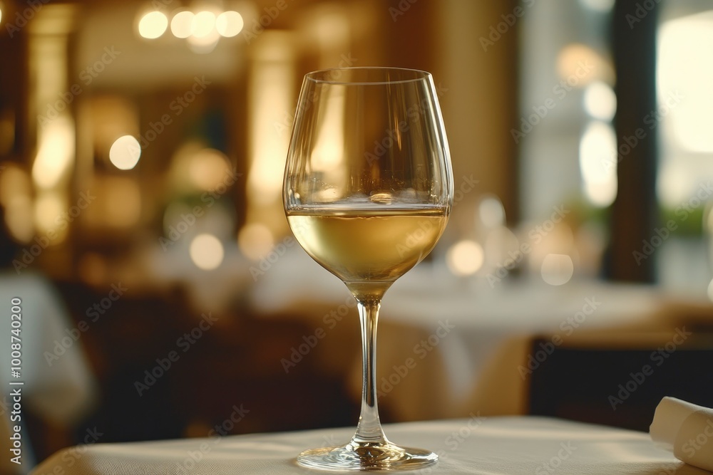a glass of white wine in a restaurant, alcohol luxury background - generative ai a glass of white wine in a restaurant, alcohol luxury background - generative ai