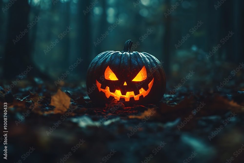 Decorations for Halloween Pumpkin lantern in a dark forest. Background wallpaper.
Decorations for Halloween Pumpkin lantern in a dark forest. Background wallpaper.