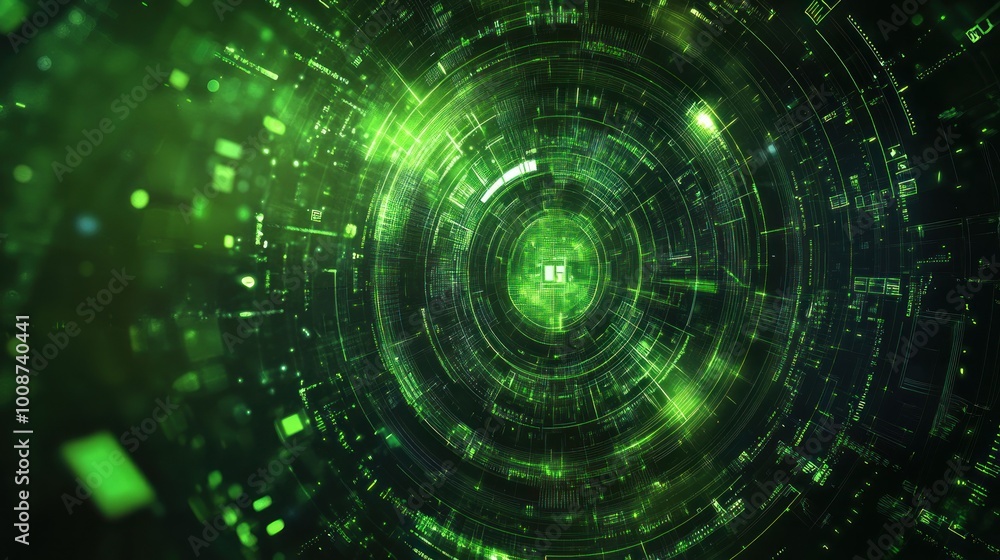 Abstract Green Digital Interface with Glowing Lines and Circles Abstract Green Digital Interface with Glowing Lines and Circles
