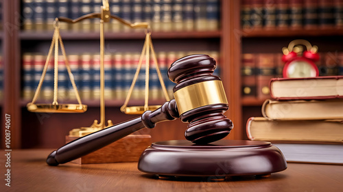 Justice Scales and wooden gavel Symbolizing Justice Through Financial Consequences