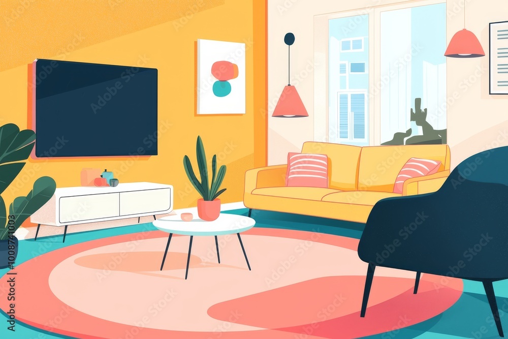Φωτογραφία A simple flat vector illustration of the interior design of a living room with a