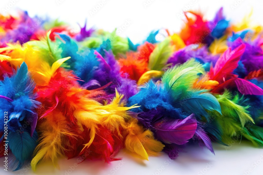 Fototapeta premium Vibrant Colorful Feather Boa Isolated on White Background for Fashion and Costume Design Projects