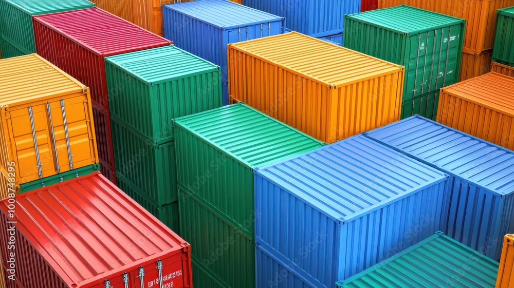 A vibrant assortment of shipping containers stacked in various colors, showcasing the logistics and transportation industry. A vibrant assortment of shipping containers stacked in various colors, showcasing the logistics and transportation industry.