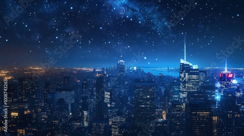 Mesmerizing Cityscape Under a Starry Night Sky photo