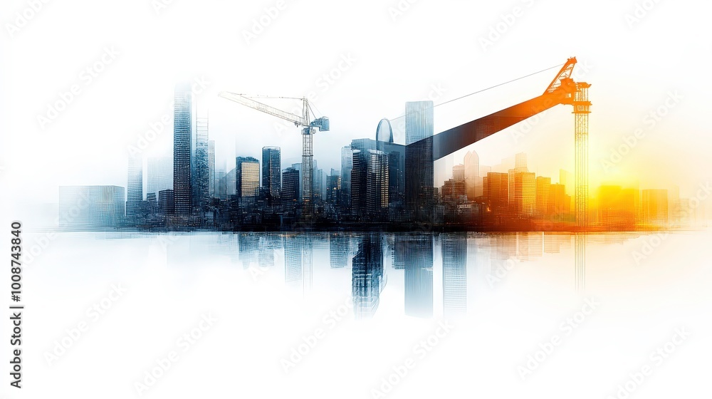 Obraz premium Futuristic Skyline Illustration with BIM Model Elements