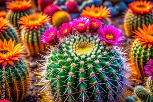 Vibrant Escobaria Cactus in Natural Habitat Showcasing Unique Spines and Colorful Blooms in Nature photo