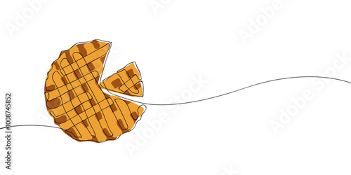 A single line drawing of an apple pie. Continuous line thanksgiving icon in color. One line icon. Vector illustration.