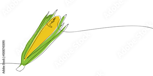 A single line drawing of a corn. Continuous line thanksgiving corn icon in color. One line icon. Vector illustration.