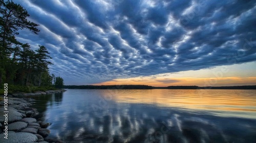 Low-level stratocumulus clouds gather in the dawn sky, creating a stunning and serene scene of nature's beauty as the first light of day illuminates the fluffy formations
