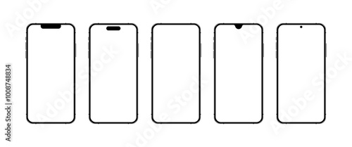 iPhone 15 16 Pro Max mobile phone devices blank display realistic mockup set. Smartphone cellphone collection for social media advertisement vector illustration