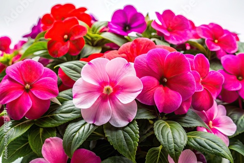 Vibrant Impatiens Flowers Isolated on White Background for Floral and Garden Design Projects