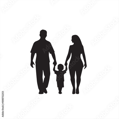 A simple line drawing of a family , young couple, teenage children. vector illustration

